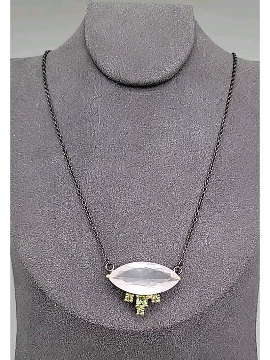 Unbranded Jewelry - 10ct Rose Quartz Peridot Sterling Silver Pendant Necklace 20" 925 Chain Stunning